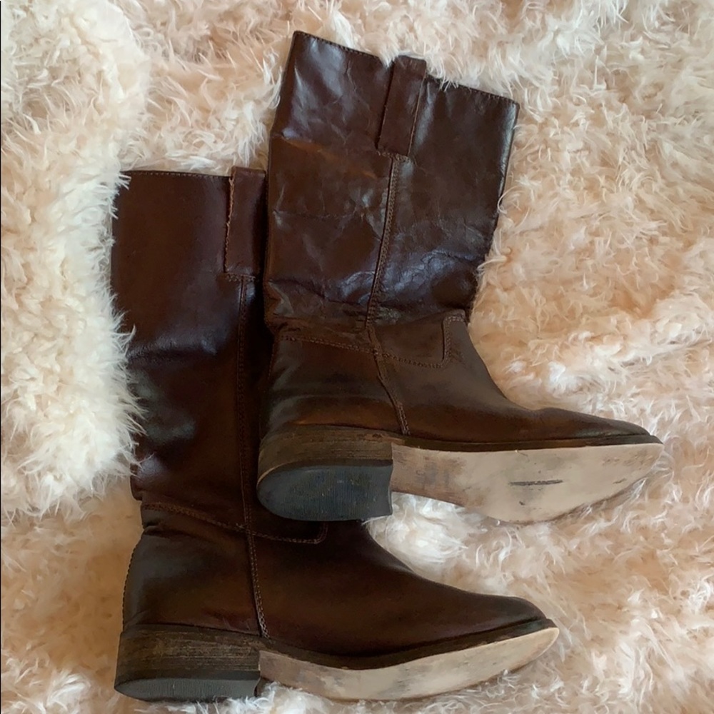 MIA Chocolate Brown Leather Boots Size 7 1/2